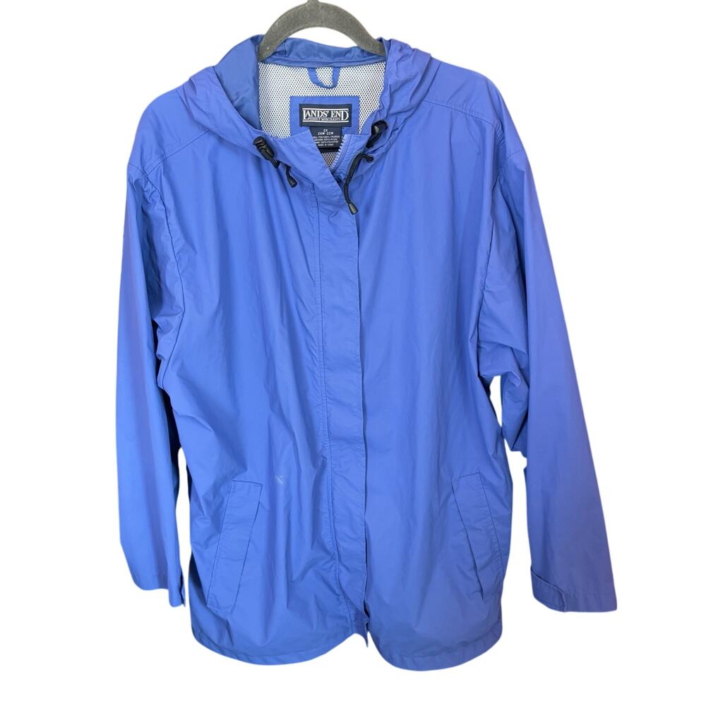 Lands’ End Women’s Rain Jacket Wind Breaker 2X 20W-22W Royal Blue Outdoor *Flaw